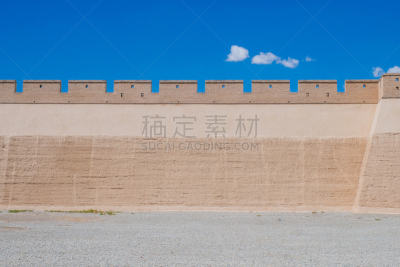 天空,蓝色,围墙,嘉峪关市,在下面,山口,纪念碑,水平画幅,无人,要塞