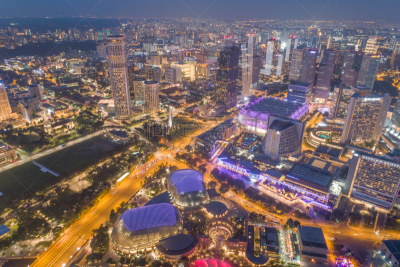 Aerial view Panoramic of the Singapore Skyline and Marina Bay, the marina is the centre of the economy in singapore, there are here all the building in singapore central