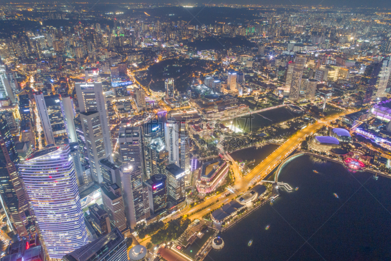 新加坡市,城市天际线,航拍视角,游艇码头,滨海湾 ,金融,全景,横截面,全部,建筑外部