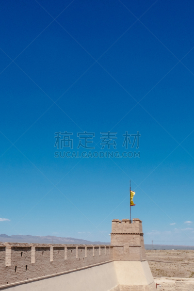 黄色,蓝色,天空,围墙,塔,角落,嘉峪关市,在下面