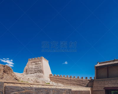 天空,蓝色,塔,围墙,嘉峪关市,在下面,山口,角落,纪念碑,水平画幅
