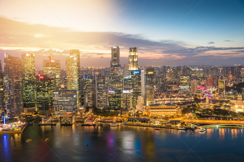 View of The skyline of Singapore downtown CBD