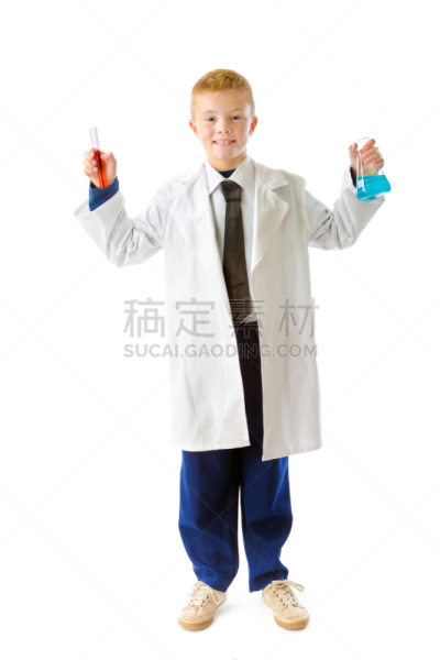 男孩,白色背景,职业,科学家,发明家,专业人员,科技,背景分离,肖像,仅儿童