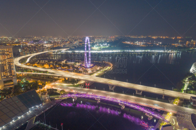 Aerial view Panoramic of the Singapore Skyline and Marina Bay, the marina is the centre of the economy in singapore, there are here all the building in singapore central