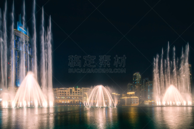 舞蹈,夜晚,迪拜,喷泉,都市风景,横截面,波斯湾,现代,沙漠,阿拉伯风格