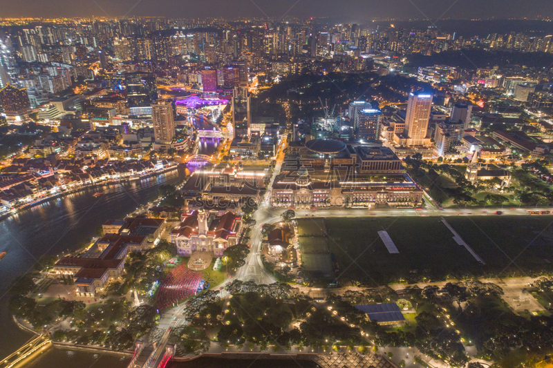 Aerial view Panoramic of the Singapore Skyline and Marina Bay, the marina is the centre of the economy in singapore, there are here all the building in singapore central