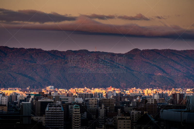 breathtaking sunrise in the Kyoto city, japan