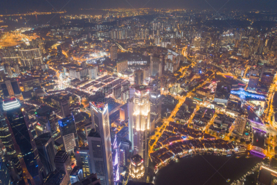 Aerial view Panoramic of the Singapore Skyline and Marina Bay, the marina is the centre of the economy in singapore, there are here all the building in singapore central