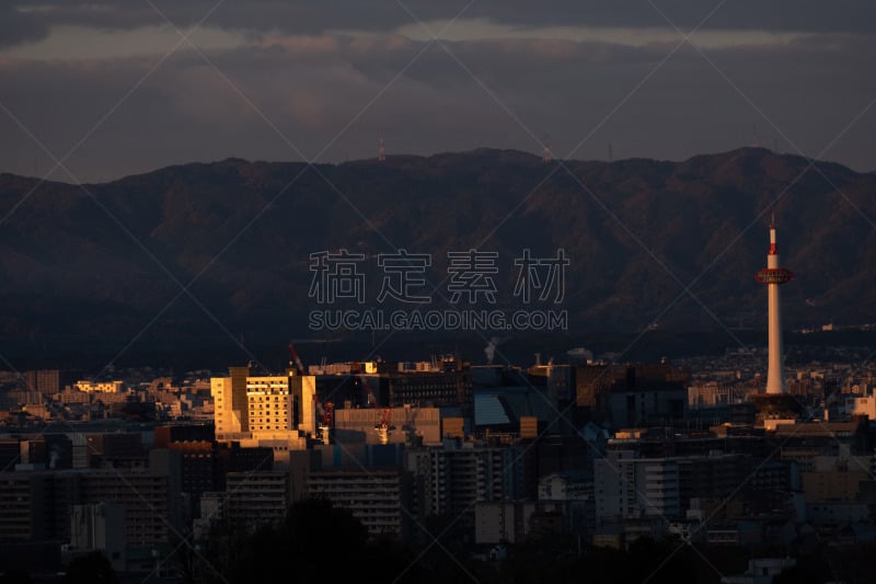 breathtaking sunrise in the Kyoto city, japan