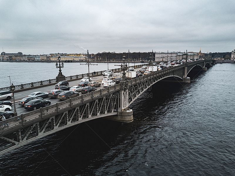 桥,航拍视角,在上面,涅瓦河,在活动中,旅途,暗色,三位一体,汽车,交通