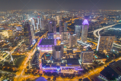 Aerial view Panoramic of the Singapore Skyline and Marina Bay, the marina is the centre of the economy in singapore, there are here all the building in singapore central