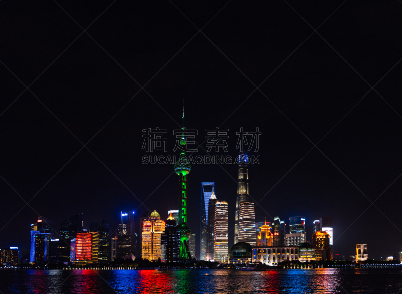 夜晚,上海,背景聚焦,暗色,黄昏,现代,河流,东方明珠塔,户外,建筑