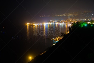 陶尔米纳,夜晚,地形,西西里,暗色,尾灯,曙暮光,浪漫,黄昏,户外