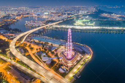 Aerial view Panoramic of the Singapore Skyline and Marina Bay, the marina is the centre of the economy in singapore, there are here all the building in singapore central