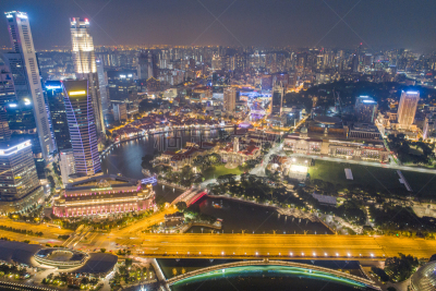 Aerial view Panoramic of the Singapore Skyline and Marina Bay, the marina is the centre of the economy in singapore, there are here all the building in singapore central