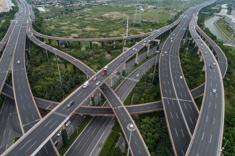 公路,高架道路,航拍视角,卡车,汽车,交通,现代,无人机,商业金融和工业,户外