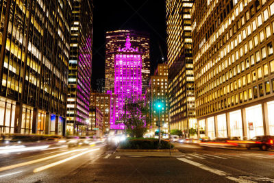 This is a long exposure photograph motion blurring traffic on Park Avenue in Manhattan’s Upper East of New York City at night.