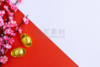 背景,春节,平铺,金色,白色,红色,黄金,运气,幸福,华贵
