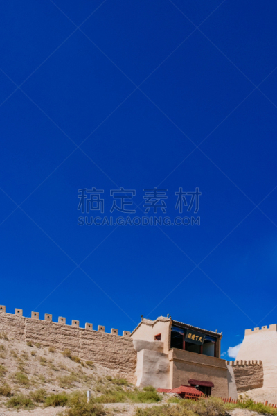 天空,蓝色,建筑外部,嘉峪关市,门楼,在下面,山口,垂直画幅,纪念碑,无人