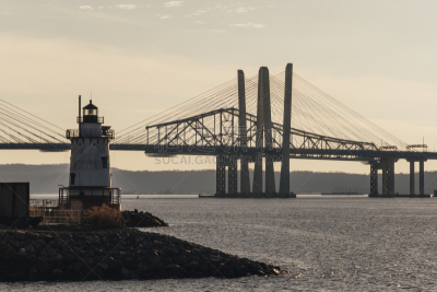 Tarrytown Lighthouse, New and old Tappan Zee Bridge