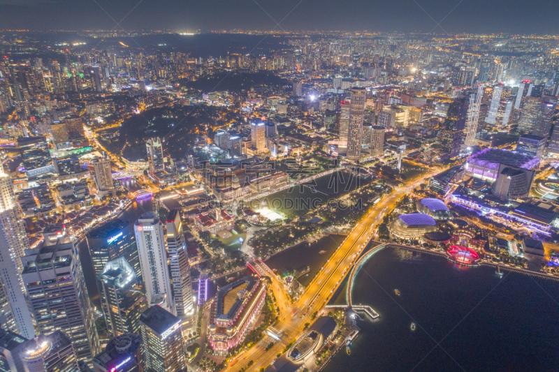 新加坡市,航拍视角,游艇码头,滨海湾 ,城市天际线,横截面,公亩,建筑外部,全部,金融