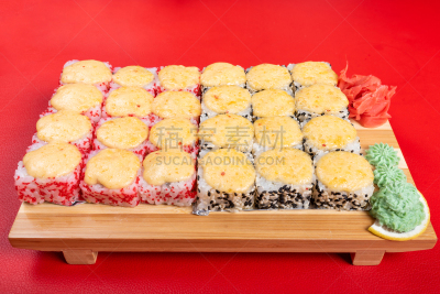 奶酪,鸭舌帽,巨大的,菜单,日本食品,米,三文鱼,生鱼片寿司,鱼类,白色