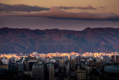 breathtaking sunrise in the Kyoto city, japan