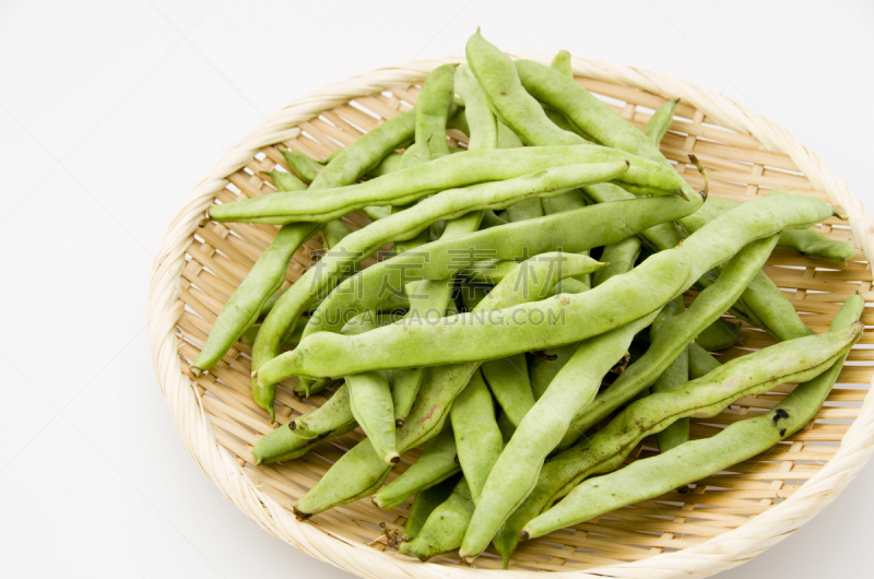 青豆,白色背景,漏勺,平坦的,笋,蔬菜,天麸罗,清新,竹筒,食品