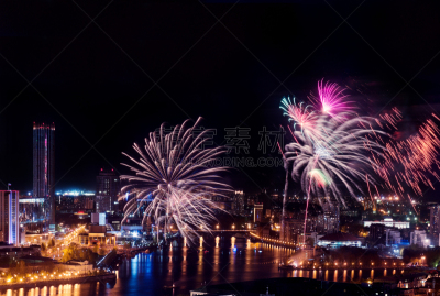 池塘,城市,市区,夜晚,放焰火,叶卡捷林堡,周末活动,商务,周年纪念,事件