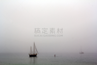 帆船,白昼,雾,桨,秘密,船,超现实主义的,帆,运动,灰色