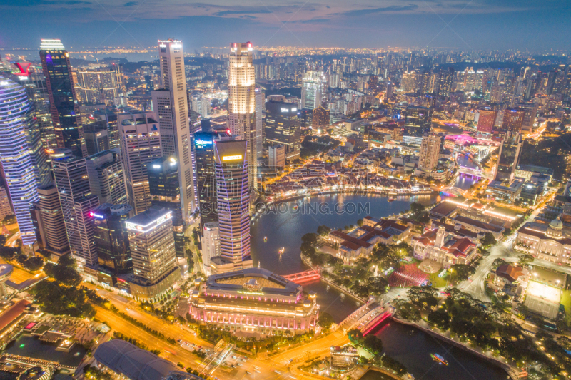 Aerial view Panoramic of the Singapore Skyline and Marina Bay, the marina is the centre of the economy in singapore, there are here all the building in singapore central