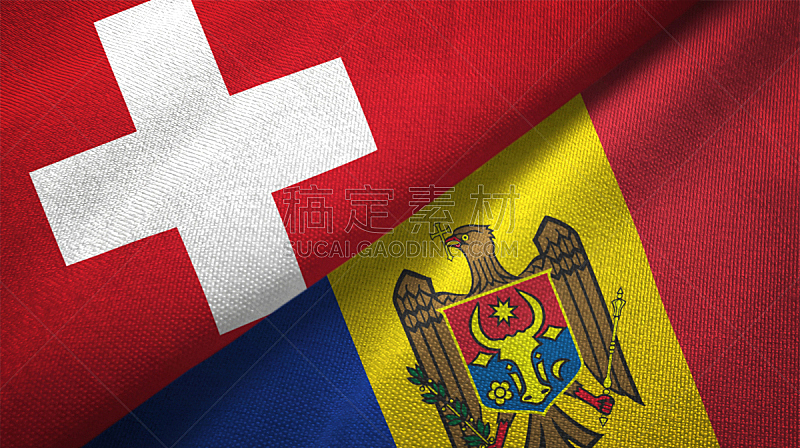 Moldova and Switzerland two flags together realations textile cloth fabric texture