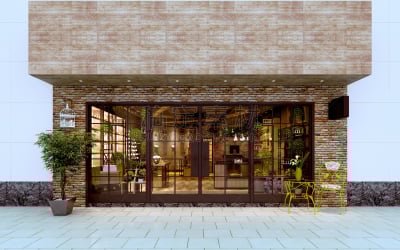 三维图形,商店,建筑外部,在活动中,现代,商业金融和工业,顾客,行人,通勤者,忙碌