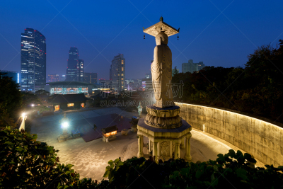 韩国,首尔,居住区,寺庙,传统,商务,曙暮光,黄昏,现代,著名景点
