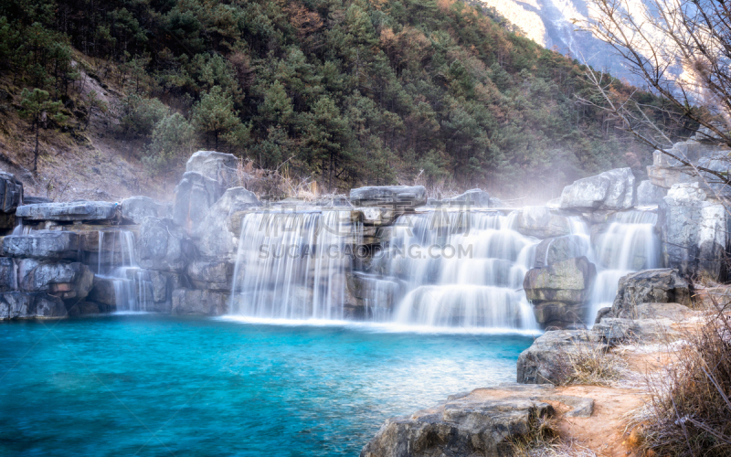 河流,山谷,人,蓝色,湍急的,玉龙雪山,月亮谷,灵性,纳西族,弯曲