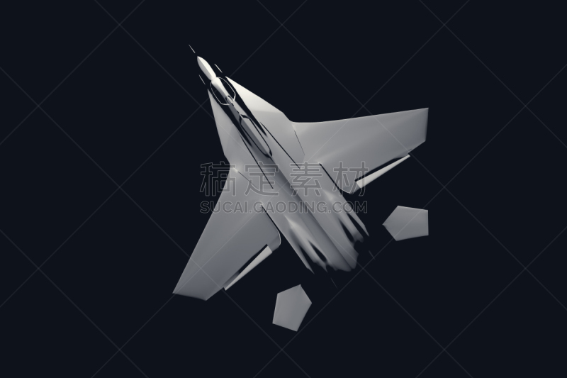 Military fighter aircraft on black background. 3D Rendering