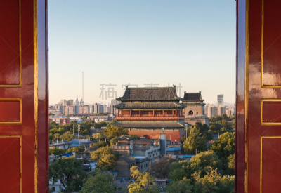 北京,门,鼓楼,开着的,视力,曙暮光,世界遗产,黄昏,复古风格,户外