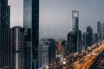 曙暮光,城市,城市天际线,市区,阿拉伯联合酋长国,长时间曝光,迪拜,航拍视角,自然美,照亮