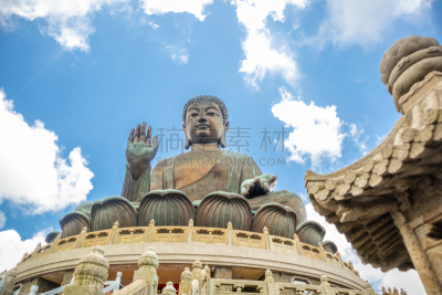 佛,青铜,巨大的,天坛大佛,高大的,圆柱全景,户外,宝莲禅寺,坐