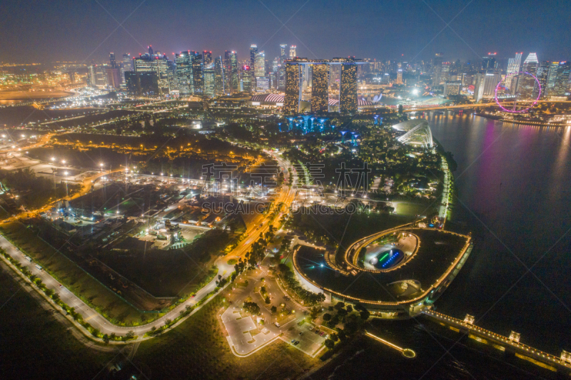 Aerial view Panoramic of the Singapore Skyline and Marina Bay, the marina is the centre of the economy in singapore, there are here all the building in singapore central