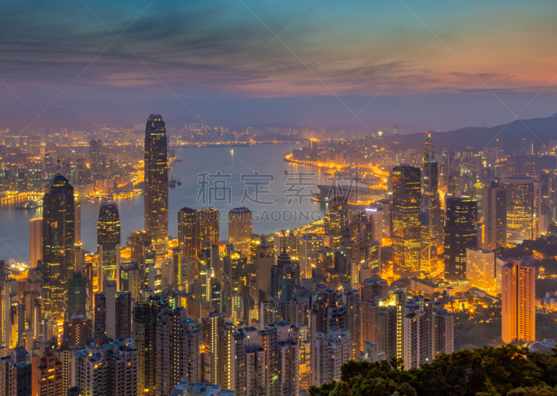 Hong Kong, China - April 8, 2018 - View From The Peak ,Night Skyline of Hong Kong in China.