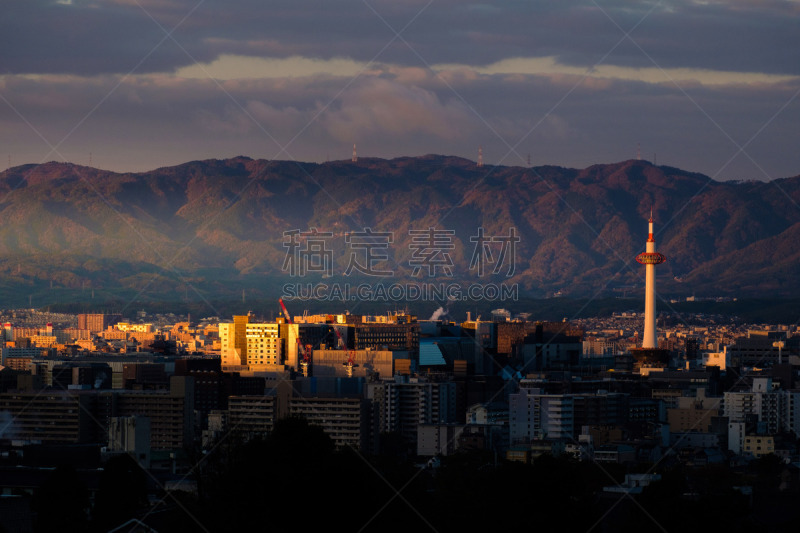 breathtaking sunrise in the Kyoto city, japan