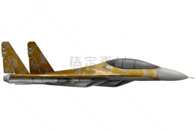 fighter, interceptor flying with sand camouflage with fictional design - isolated object on white background. 3d illustration
