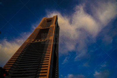 黄昏,横滨高速铁路,天空,横滨,建筑外部,海港,云,橙色,著名景点,横滨地标大厦