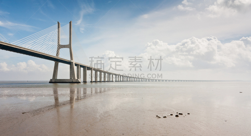 长的,著名景点,瓦斯科·达·伽马大桥,欧洲,里斯本,桥,卡车,照明设备,交通,云
