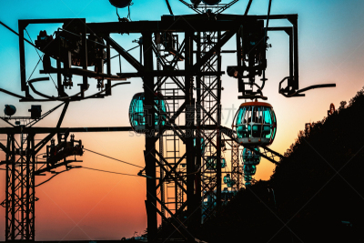 View of a cable car at sunset