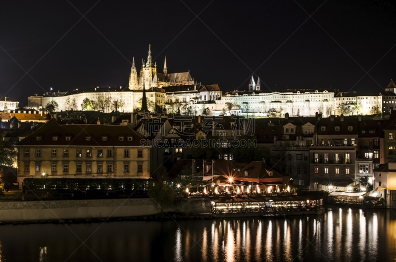 都市风景,夜晚,赫拉德卡尼城堡,马拉 史特拉,国际著名景点,照明设备,曙暮光,世界遗产,黄昏,著名景点