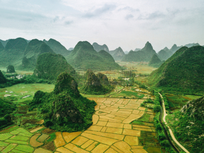 稻,中国,风景,田地,桂林,喀斯特,地形,农业,云,石灰石