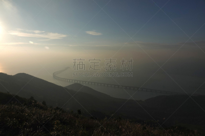 全景,桥,珠海,地形,户外,水下,黄昏,蓝色,人造的,著名景点