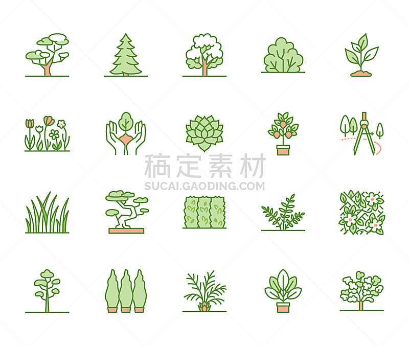 草坪,细的,草,肉质植物,矢量,杉树,绘画插图,平坦的,计算机图标,灌木